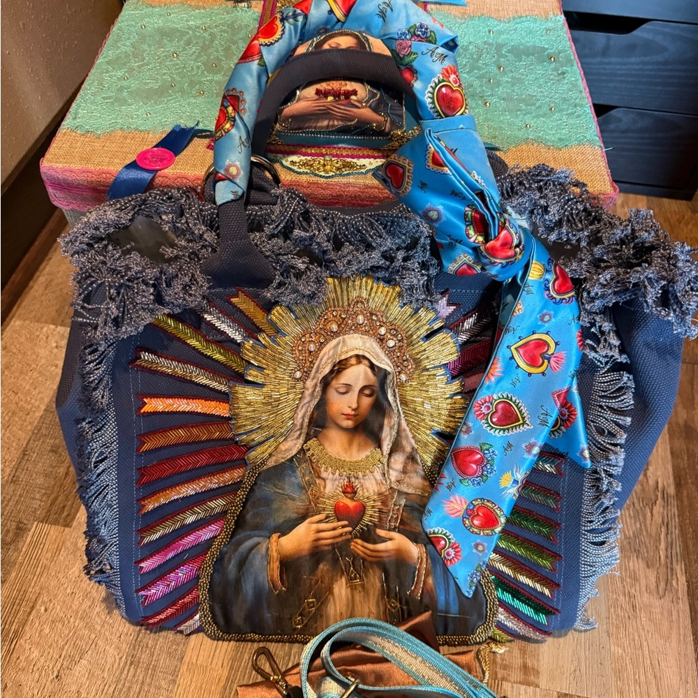 Handmade Two-Sided Tote of Virgin Mary & Cherubs